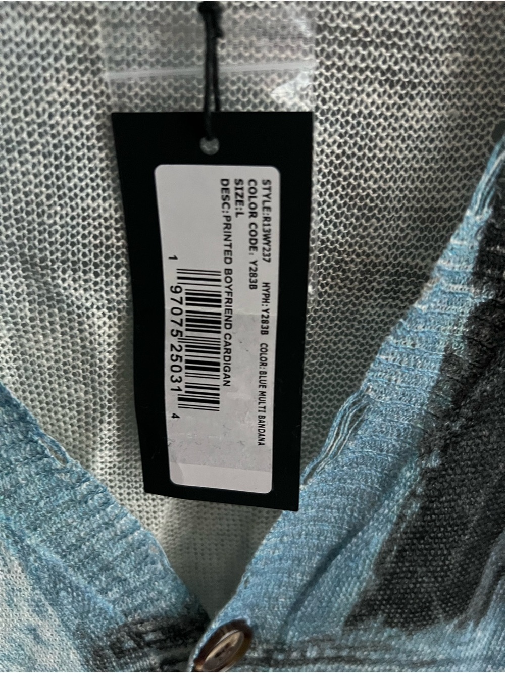 R13 blue multi bandana-print linen cardigan with distressing and a patchwork. - Picture 3 of 5